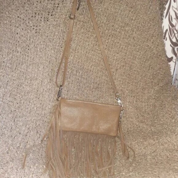 RUDSAK-Crossbody/Wristlet/Shoulder-Taupe Brown Leather-Fringed-Near Mint - Picture 3 of 9